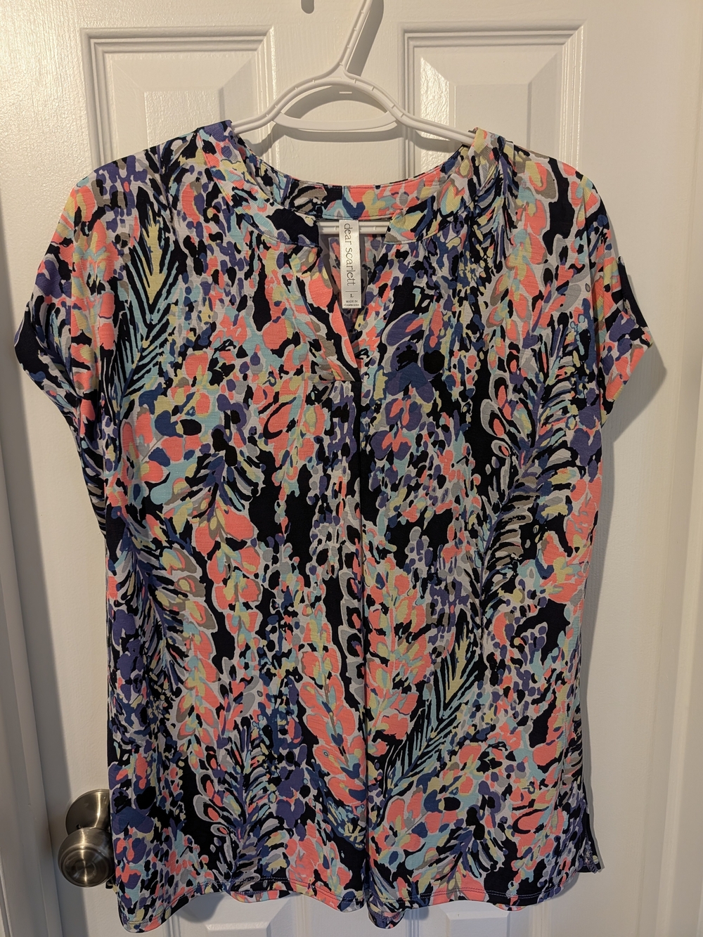 Dear Scarlett Abstract Printed Short-Sleeve Blouse - Multicolor, Size Large